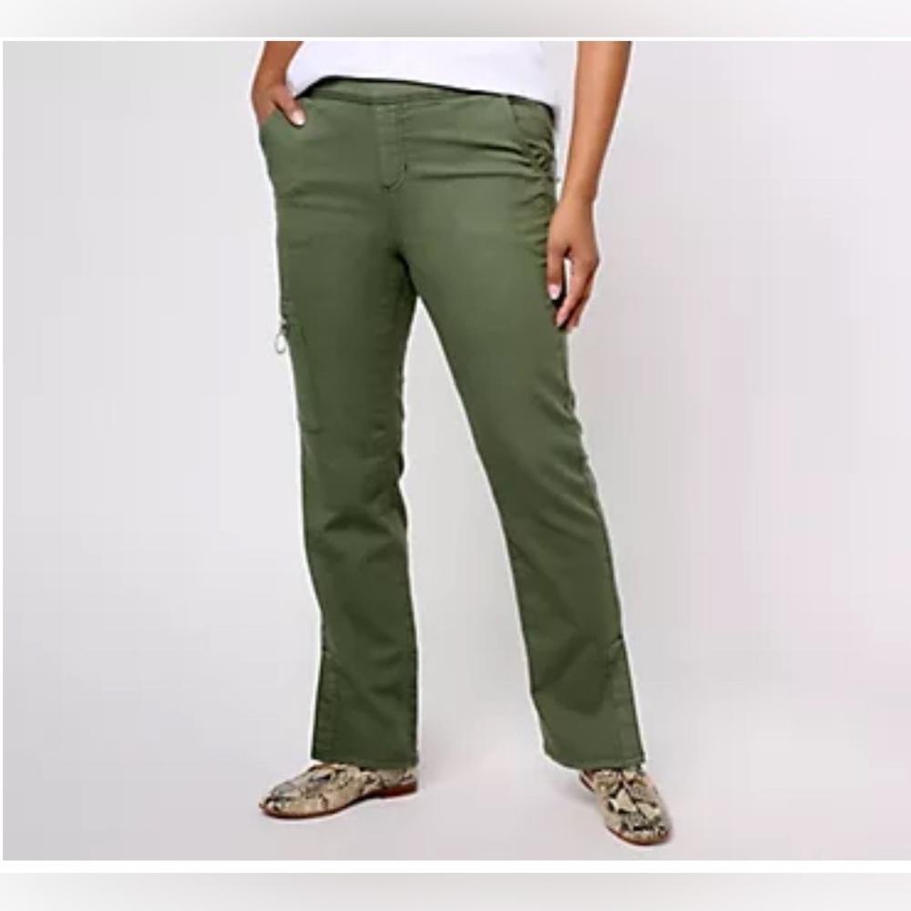 Denim & Co. Adaptive Comfy Knit Patch Pocket Jean Dark Olive Size M